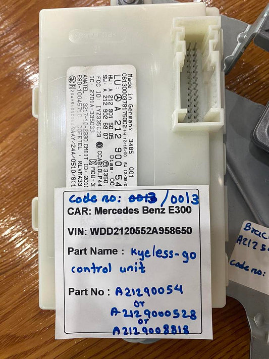 Mercedes-Benz E300 2014 W212 Control Unit Keyless Go- A2129009729